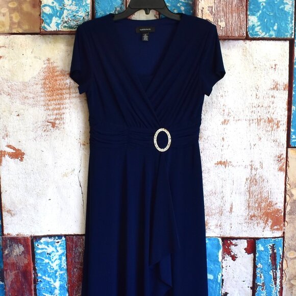 Women's R&M Richards Short-Sleeve Faux-Wrap Dress SIZE 12 Navy - Picture 1 of 12